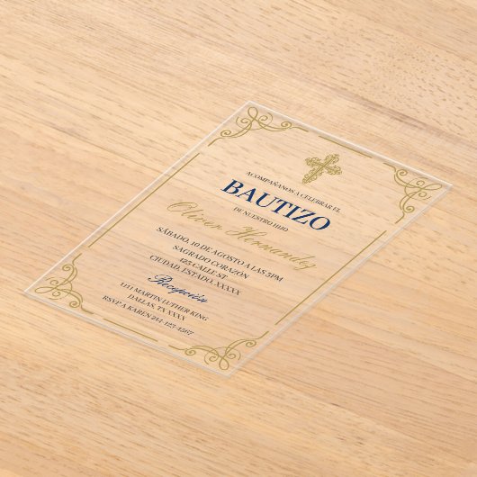 Blauwe Bloemen Bautizo Spaanse Uitnodiging (Laagn)