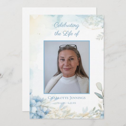 Blauwe Bloemen Begrafenis Gedenkteken Orde van Ser Programmakaart (Voorkant / Achterkant)