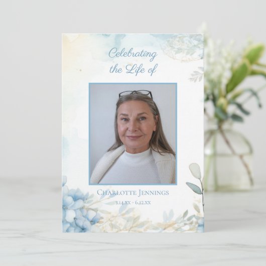 Blauwe Bloemen Begrafenis Gedenkteken Orde van Ser Programmakaart (Staand voorkant)