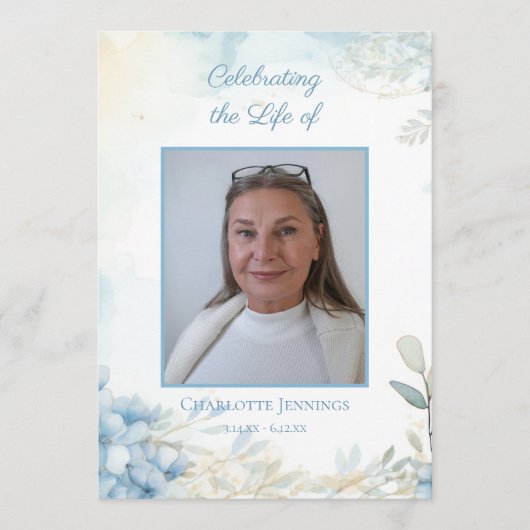 Blauwe Bloemen Begrafenis Gedenkteken Orde van Ser Programmakaart (Voorkant)