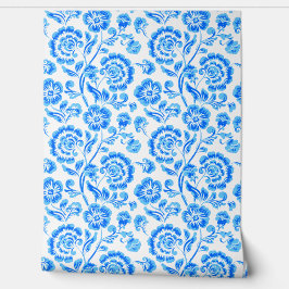 Blauwe Bloemen Behang