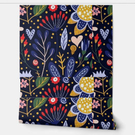 Blauwe bloemen  behang