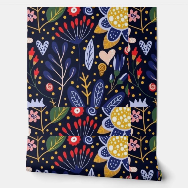 Blauwe bloemen  behang (Afrollen)