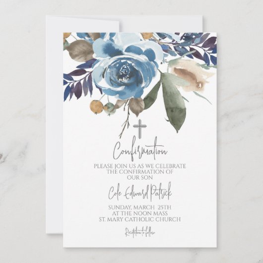 Blauwe bloemen bevestiging kaart (Voorkant)