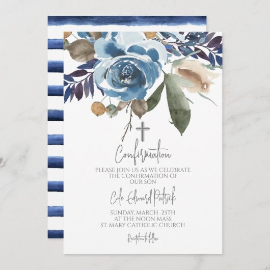 Blauwe bloemen bevestiging kaart (Voorkant / Achterkant)