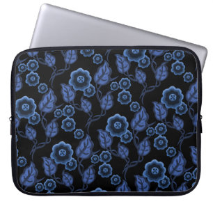 Blauwe bloemen, blauwe bladeren, Folkkunstbloem/zw Laptop Sleeve
