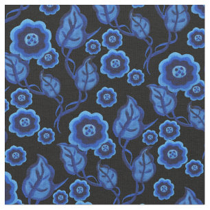 Blauwe bloemen/blauwe bladeren/Folkkunstbloem/zwar Stof