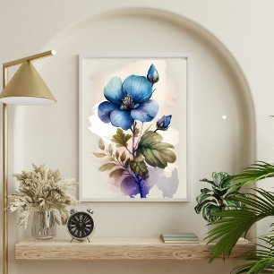 Blauwe Bloemen Blauwe Klokje Waterverf Print Muurk