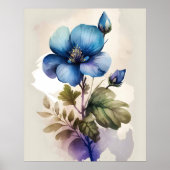 Blauwe bloemen Blauwe Waterverf Afdrukmuur Kunst Poster (Voorkant)