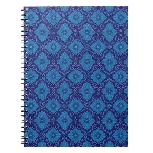 "Blauwe bloemen" bloemarabesque patroon Notitieboek (Voorkant)