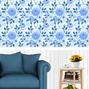 Blauwe bloemen bloemen elegante behang