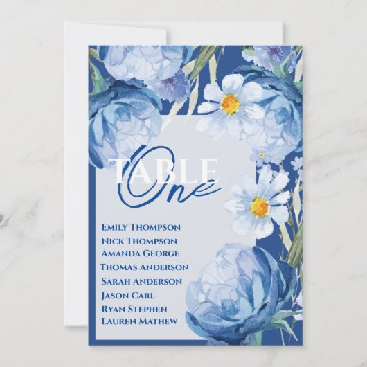 Blauwe Bloemen Bloemen Trouwtafel Zitting Grafiek (Voorkant)