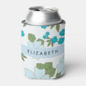 Blauwe bloemen, bloemenpatroon, Jouw naam Blikjeskoeler (Blikje Voorkant)