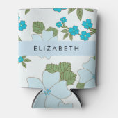 Blauwe bloemen, bloemenpatroon, Jouw naam Blikjeskoeler (Voorkant)