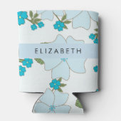 Blauwe bloemen, bloemenpatroon, Jouw naam Blikjeskoeler (Achterkant)