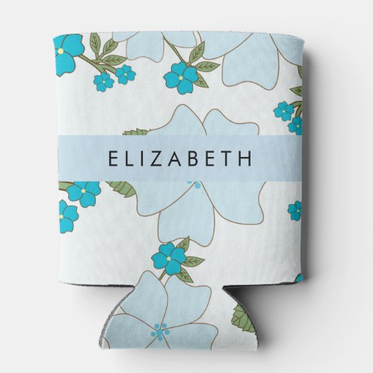 Blauwe bloemen, bloemenpatroon, Jouw naam Blikjeskoeler (Achterkant)