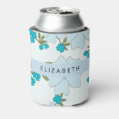 Blauwe bloemen, bloemenpatroon, Jouw naam Blikjeskoeler (Blikje Achterkant)