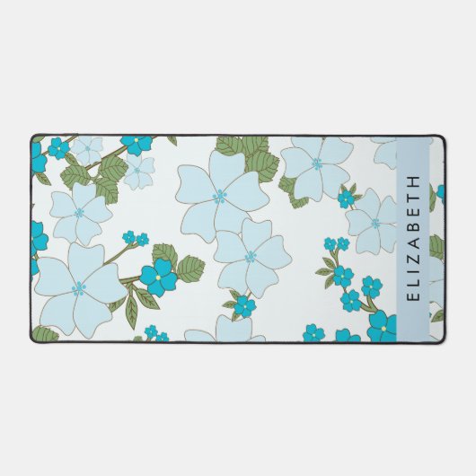 Blauwe bloemen, bloemenpatroon, Jouw naam Bureaumat (Voorkant)