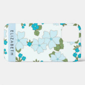 Blauwe bloemen, bloemenpatroon, Jouw naam Case-Mate iPhone Case (Achterkant (horizontaal))