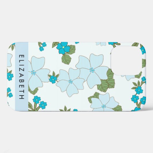 Blauwe bloemen, bloemenpatroon, Jouw naam Case-Mate iPhone Case (Achterkant (horizontaal))