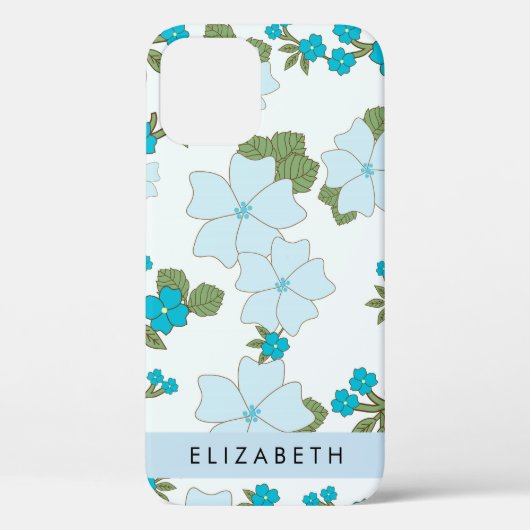 Blauwe bloemen, bloemenpatroon, Jouw naam Case-Mate iPhone Case (Achterkant)