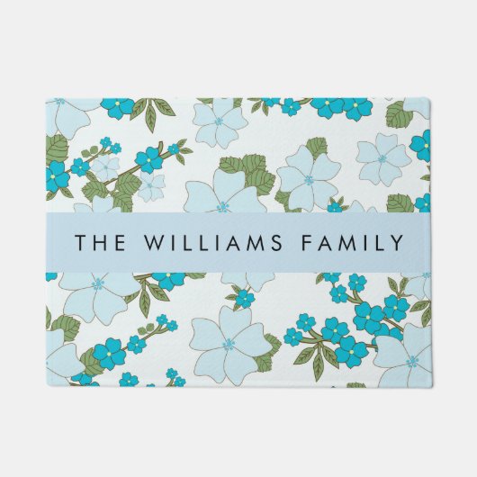 Blauwe bloemen, bloemenpatroon, Jouw naam Deurmat (Voorkant)