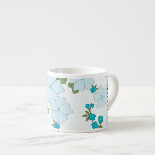 Blauwe bloemen, bloemenpatroon, Jouw naam Espresso Kop (Voorkant rechts)