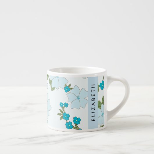 Blauwe bloemen, bloemenpatroon, Jouw naam Espresso Kop (Rechts)