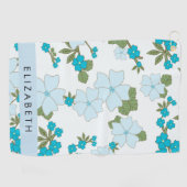Blauwe bloemen, bloemenpatroon, Jouw naam Golfhanddoek (Horizontaal)