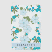 Blauwe bloemen, bloemenpatroon, Jouw naam Golfhanddoek (Voorkant)