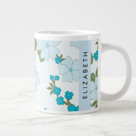 Blauwe bloemen, bloemenpatroon, Jouw naam Grote Koffiekop