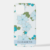 Blauwe bloemen, bloemenpatroon, Jouw naam iPhone Hoesje (Achterkant)