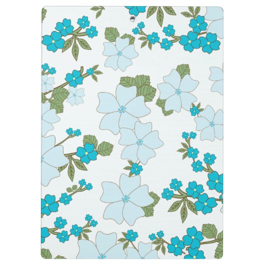 Blauwe bloemen, bloemenpatroon, Jouw naam Klembord (Achterkant)