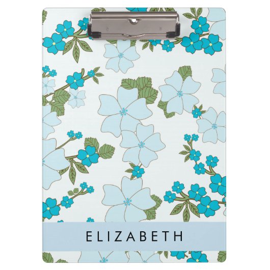 Blauwe bloemen, bloemenpatroon, Jouw naam Klembord (Voorkant)