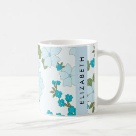 Blauwe bloemen, bloemenpatroon, Jouw naam Koffiemok