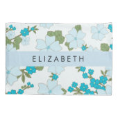 Blauwe bloemen, bloemenpatroon, Jouw naam Kussensloop (Achterkant)