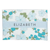 Blauwe bloemen, bloemenpatroon, Jouw naam Kussensloop (Voorkant)