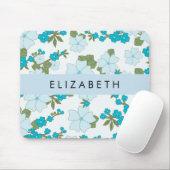 Blauwe bloemen, bloemenpatroon, Jouw naam Muismat (Met muis)