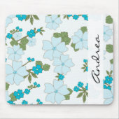 Blauwe bloemen, bloemenpatroon, Jouw naam Muismat (Voorkant)