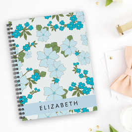 Blauwe bloemen, bloemenpatroon, Jouw naam Planner