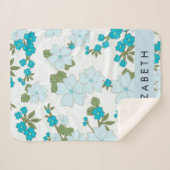 Blauwe bloemen, bloemenpatroon, Jouw naam Sherpa Deken (Voorkant (horizontaal))