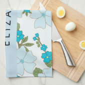 Blauwe bloemen, bloemenpatroon, Jouw naam Theedoek (Quarter Fold)