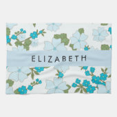 Blauwe bloemen, bloemenpatroon, Jouw naam Theedoek (Horizontaal)