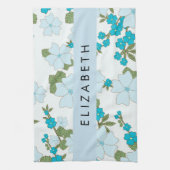 Blauwe bloemen, bloemenpatroon, Jouw naam Theedoek (Verticaal)