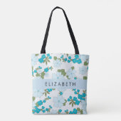 Blauwe bloemen, bloemenpatroon, Jouw naam Tote Bag (Achterkant)