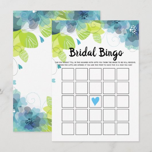Blauwe bloemen bloemenspel bingo vrijgezellenfeest informatiekaartje (Voorkant / Achterkant)