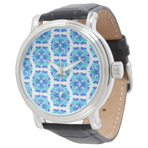 Blauwe Bloemen, Bloemmotief, Bloemenpatroon Horloge