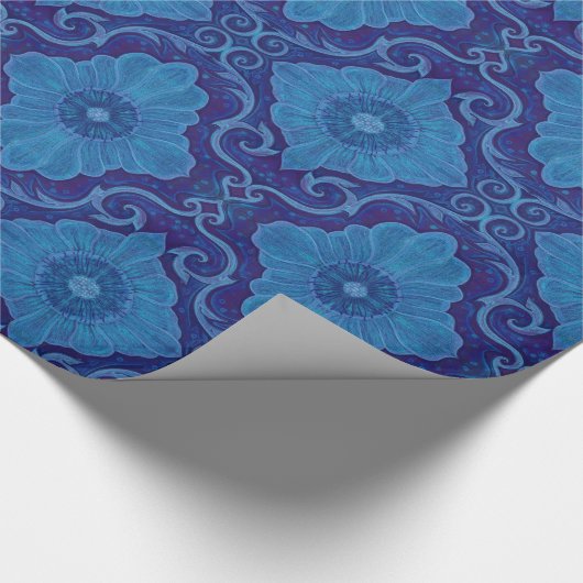 "Blauwe bloemen" bloemmotief, bohemisch patroon Cadeaupapier (Hoek)