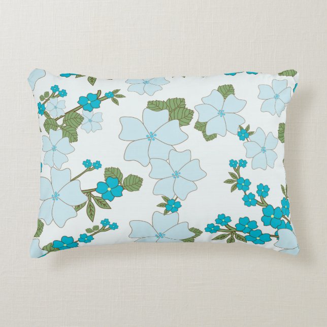 Blauwe bloemen, bloempatroon, patroon van bloemen accent kussen (Voorkant)