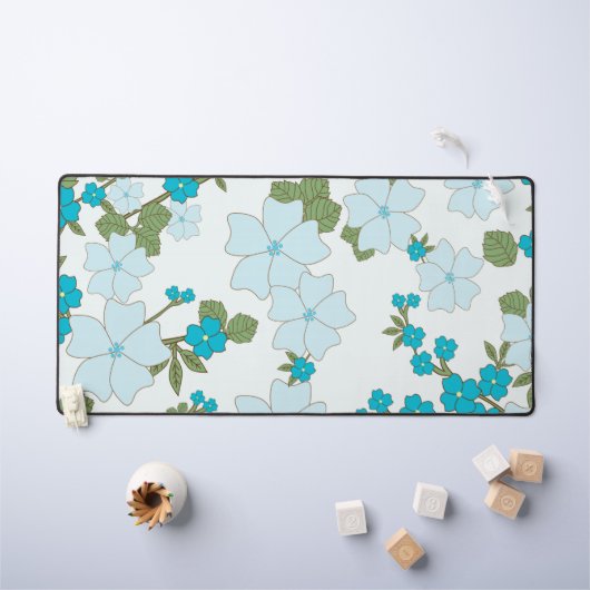 Blauwe bloemen, bloempatroon, patroon van bloemen bureaumat (Kindertafel)